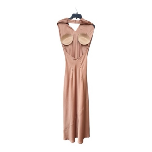Show Me Your Mumu Champagne Halter Gown | Backless V-Neck Formal Maxi - Picture 3 of 7
